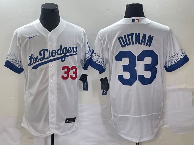Men's Los Angeles Dodgers #33 James Outman White City Connect Flex Base Stitched Baseball Jersey Men's Los Angeles Dodgers #33 James Outman White City Connect Flex Base Stitched Baseball Jersey